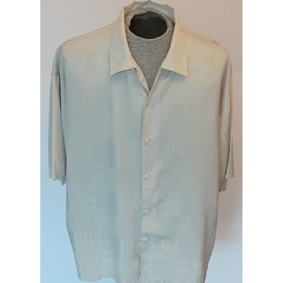 HipHop History Men's Short Sleeve Beige w/Hip Hop Imprint Button Up Shirt Sz XXL - Picture 1 of 9